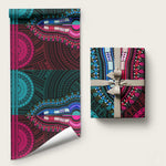 African Dashiki and Polynesian Pattern Wrapping Paper Half Teal-Pink - African Pride