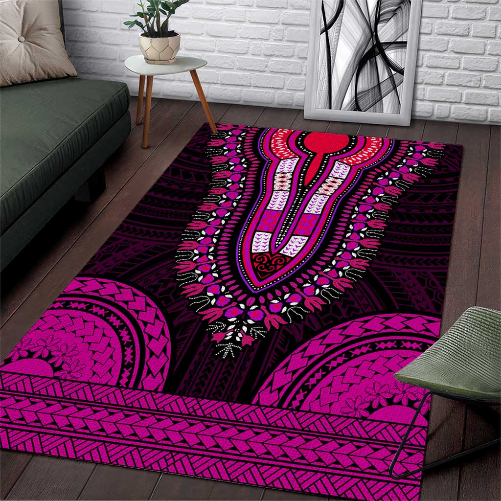 African Dashiki and Polynesian Pattern Area Rug Pink