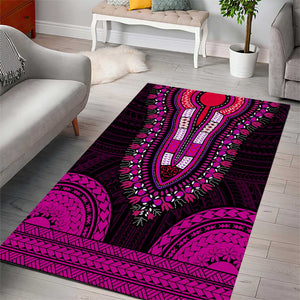 African Dashiki and Polynesian Pattern Area Rug Pink