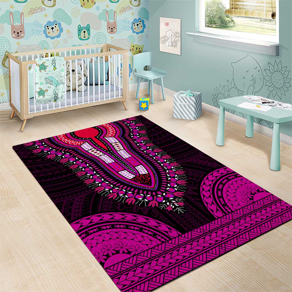 African Dashiki and Polynesian Pattern Area Rug Pink