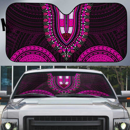 African Dashiki and Polynesian Pattern Auto Sun Shade Pink