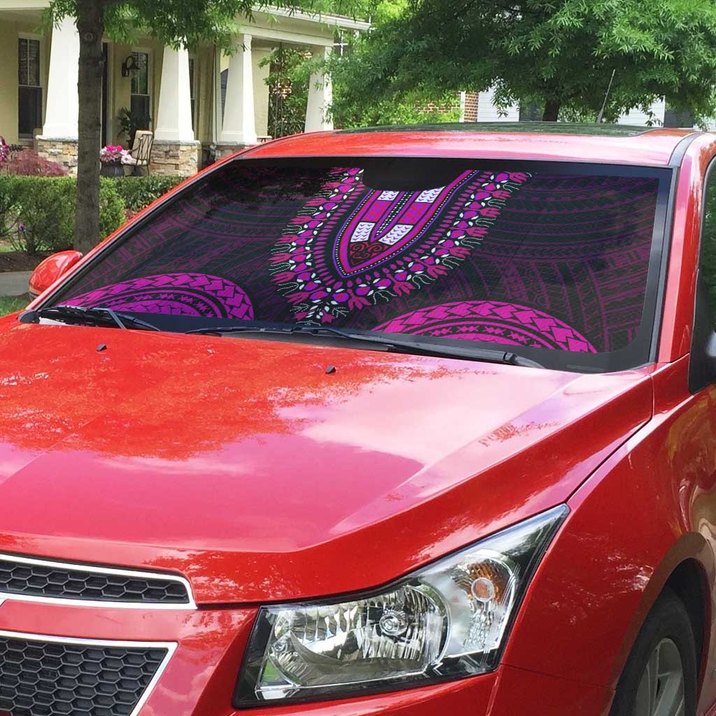 African Dashiki and Polynesian Pattern Auto Sun Shade Pink