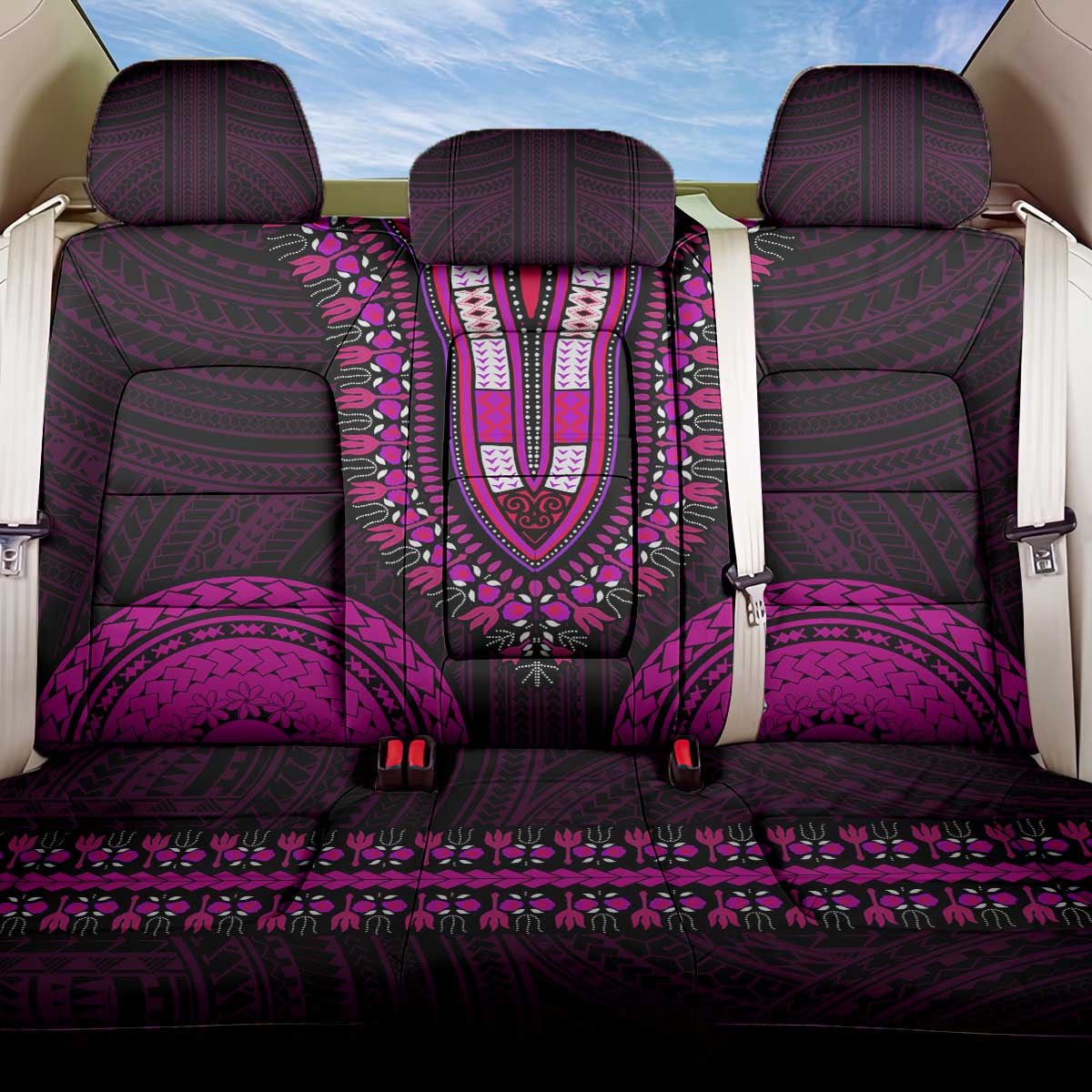 African Dashiki and Polynesian Pattern Back Car Seat Cover Pink