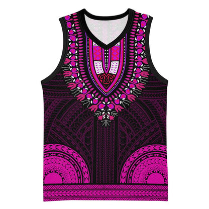 African Dashiki and Polynesian Pattern Basketball Jersey Pink LT9