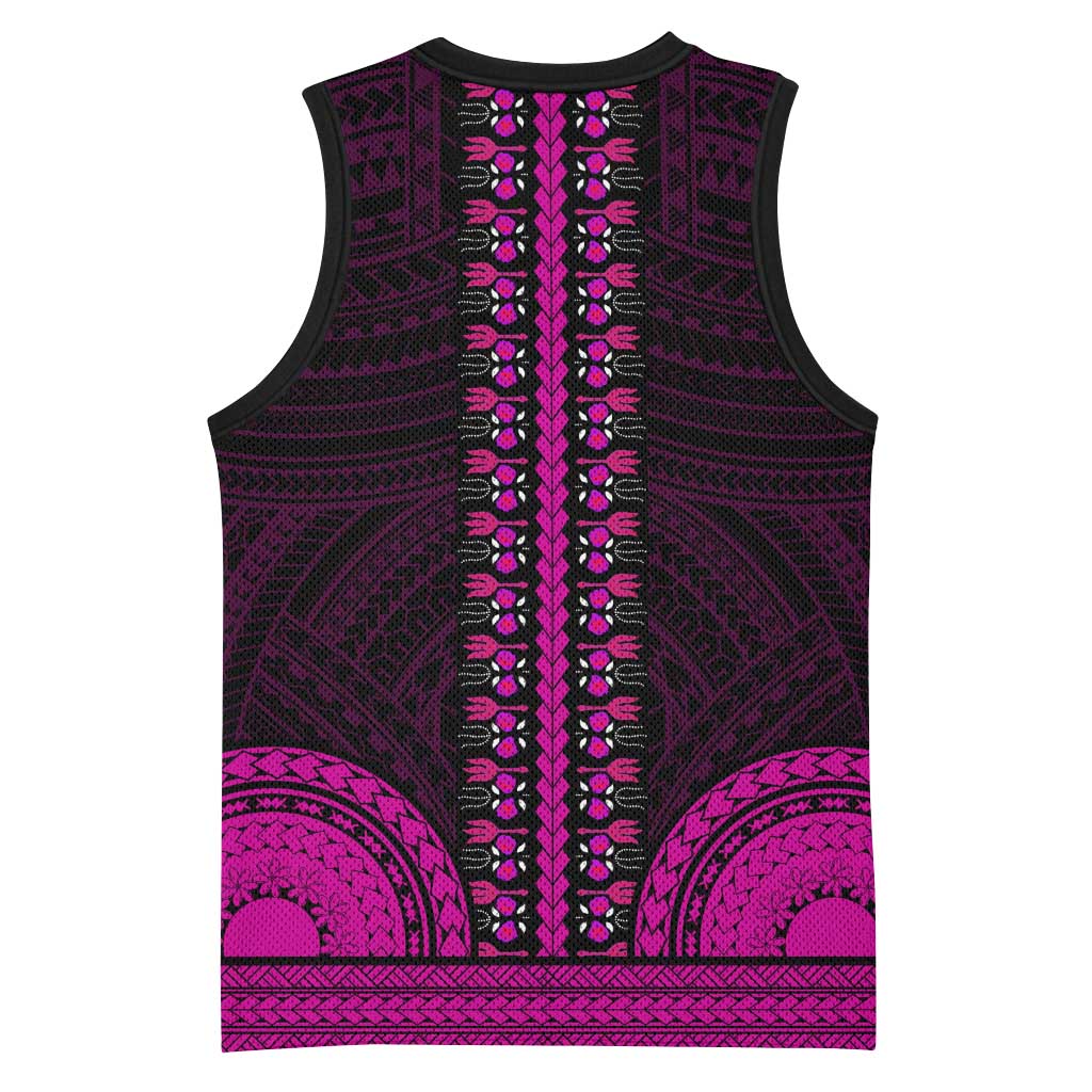 African Dashiki and Polynesian Pattern Basketball Jersey Pink LT9