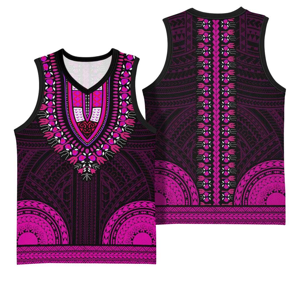 African Dashiki and Polynesian Pattern Basketball Jersey Pink LT9