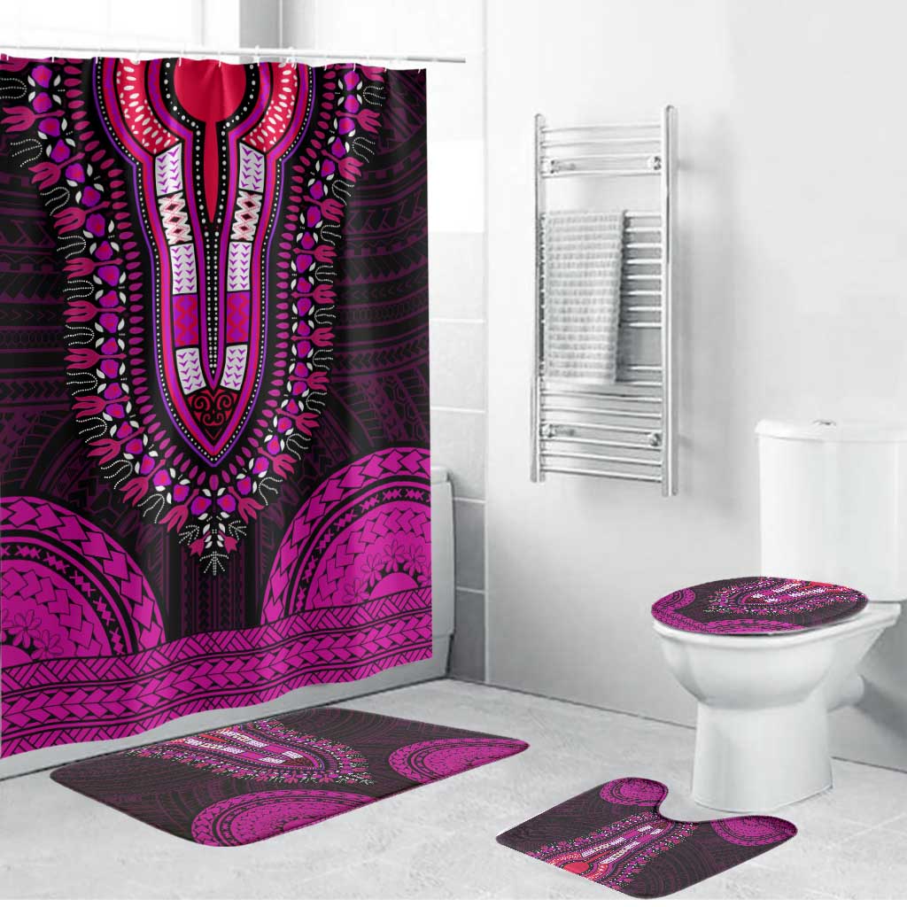 African Dashiki and Polynesian Pattern Bathroom Set Pink