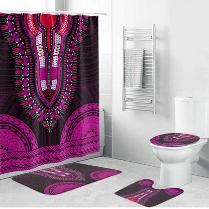 African Dashiki and Polynesian Pattern Bathroom Set Pink