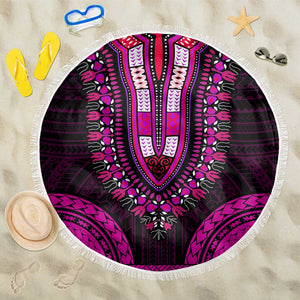 African Dashiki and Polynesian Pattern Beach Blanket Pink