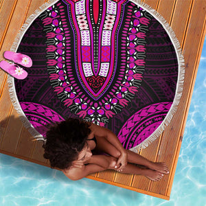 African Dashiki and Polynesian Pattern Beach Blanket Pink