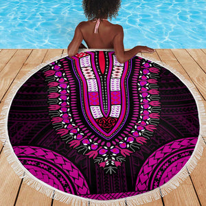 African Dashiki and Polynesian Pattern Beach Blanket Pink