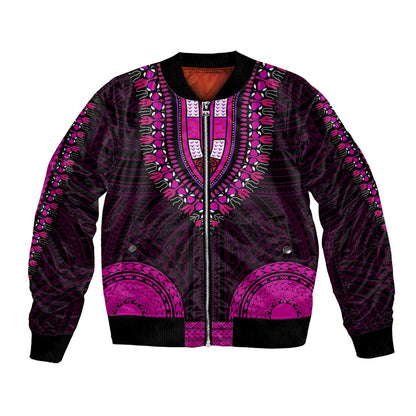 African Dashiki and Polynesian Pattern Bomber Jacket Pink