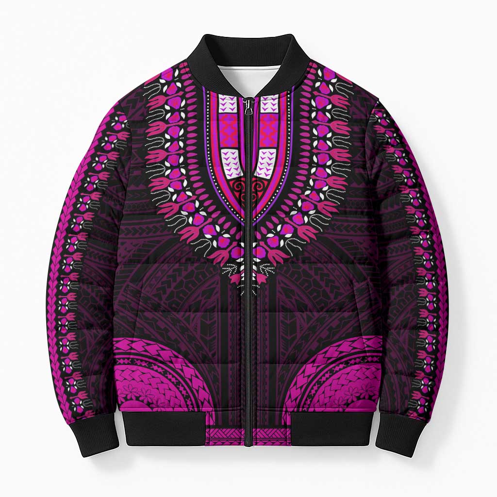 African Dashiki and Polynesian Pattern Bomber Puffer Jacket Pink