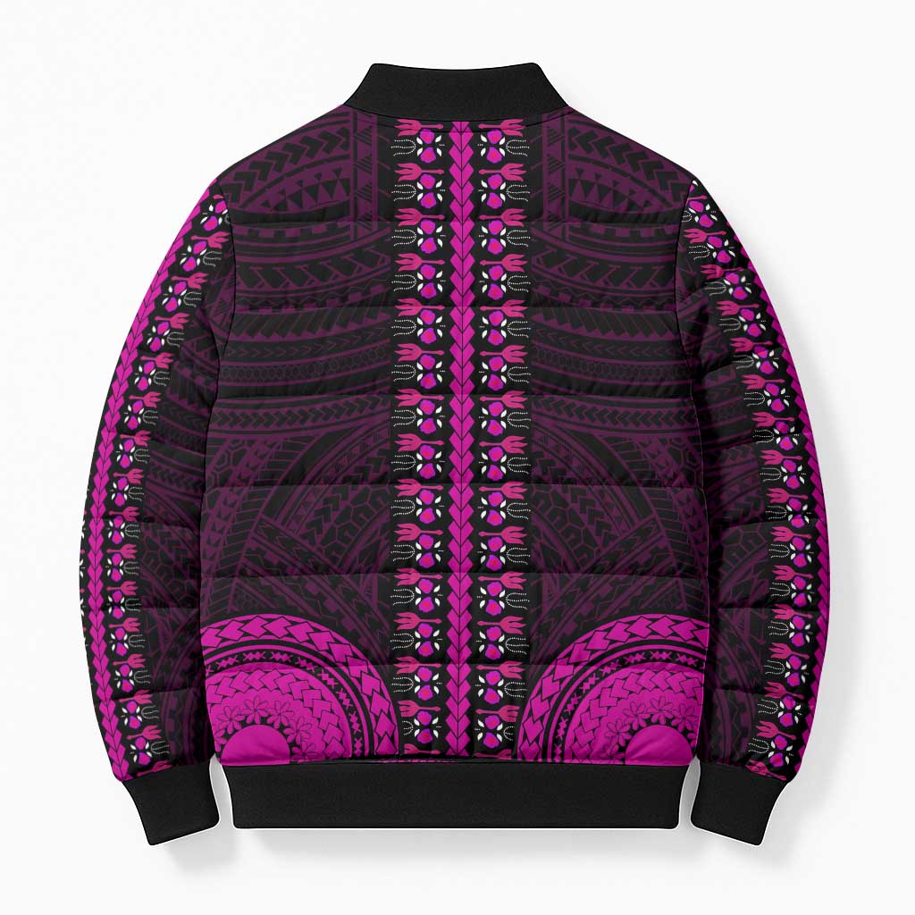 African Dashiki and Polynesian Pattern Bomber Puffer Jacket Pink