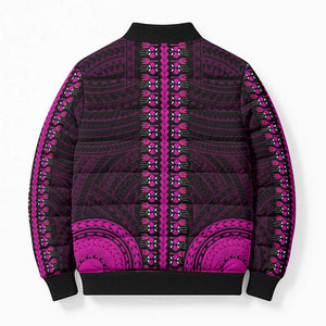 African Dashiki and Polynesian Pattern Bomber Puffer Jacket Pink