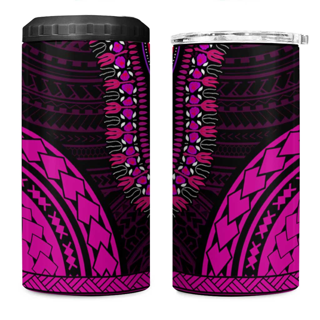 African Dashiki and Polynesian Pattern 4 in 1 Can Cooler Tumbler Pink