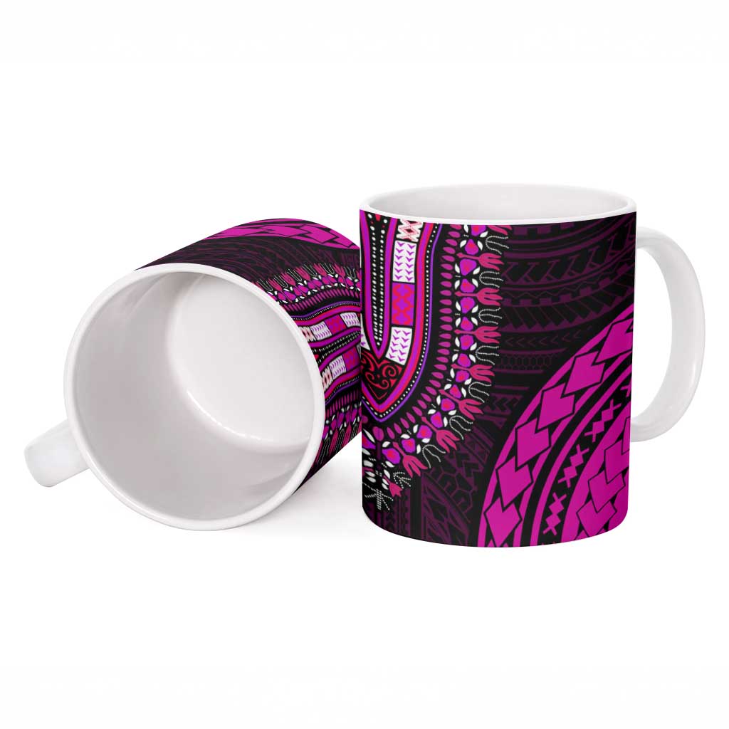 African Dashiki and Polynesian Pattern Ceramic Mug Pink