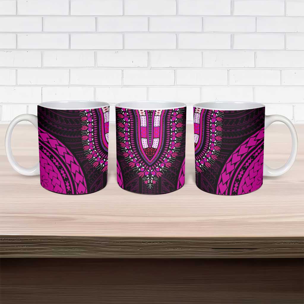 African Dashiki and Polynesian Pattern Ceramic Mug Pink