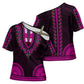African Dashiki and Polynesian Pattern Cross Shoulder Shirt Pink
