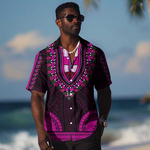 African Dashiki and Polynesian Pattern Hawaiian Shirt Pink