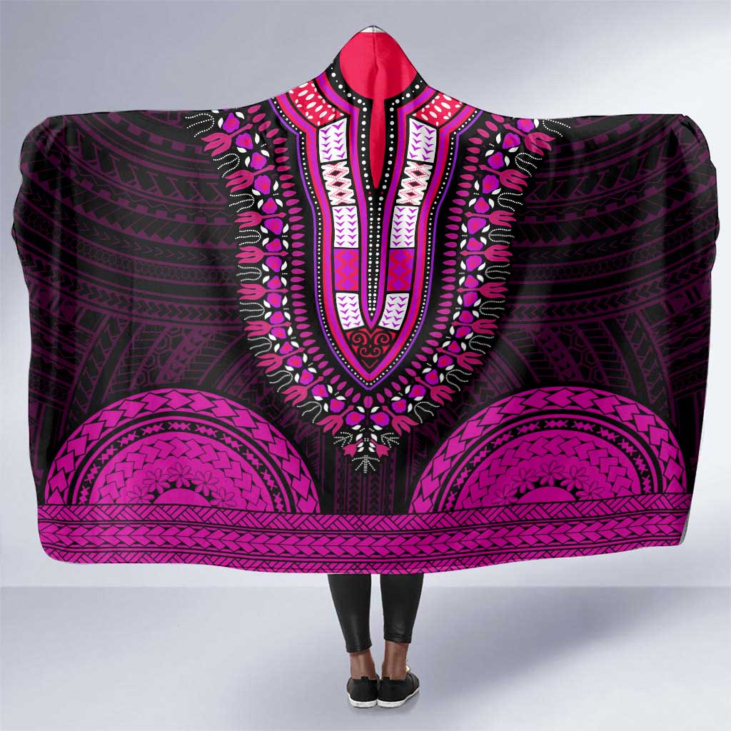 African Dashiki and Polynesian Pattern Hooded Blanket Pink