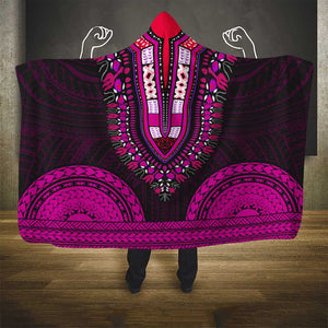 African Dashiki and Polynesian Pattern Hooded Blanket Pink