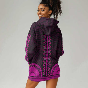 African Dashiki and Polynesian Pattern Hoodie Dress Pink