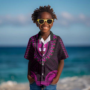 African Dashiki and Polynesian Pattern Kid Hawaiian Shirt Pink