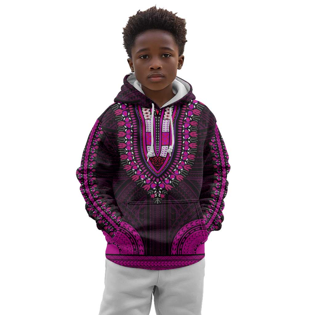 African Dashiki and Polynesian Pattern Kid Hoodie Pink