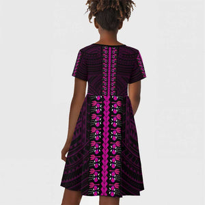 African Dashiki and Polynesian Pattern Kid Short Sleeve Dress Pink