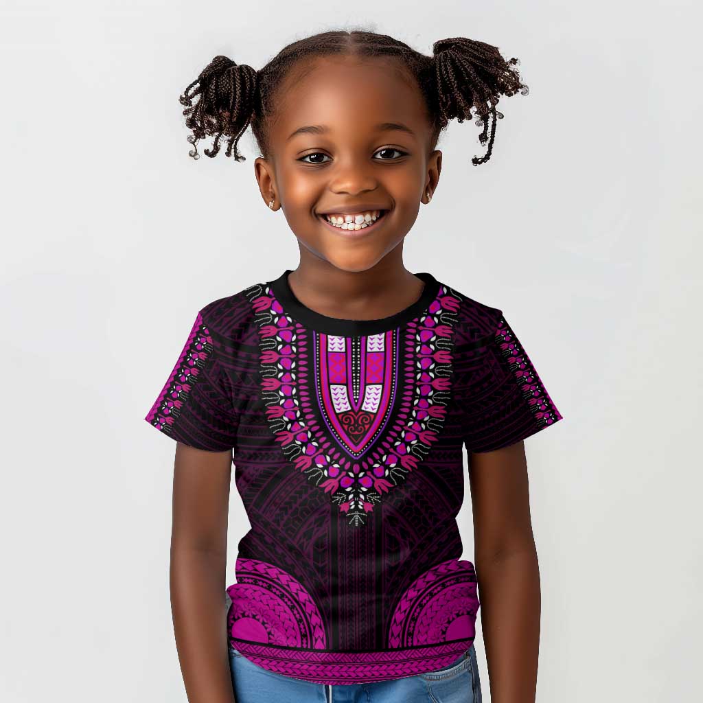 African Dashiki and Polynesian Pattern Kid T shirt Pink