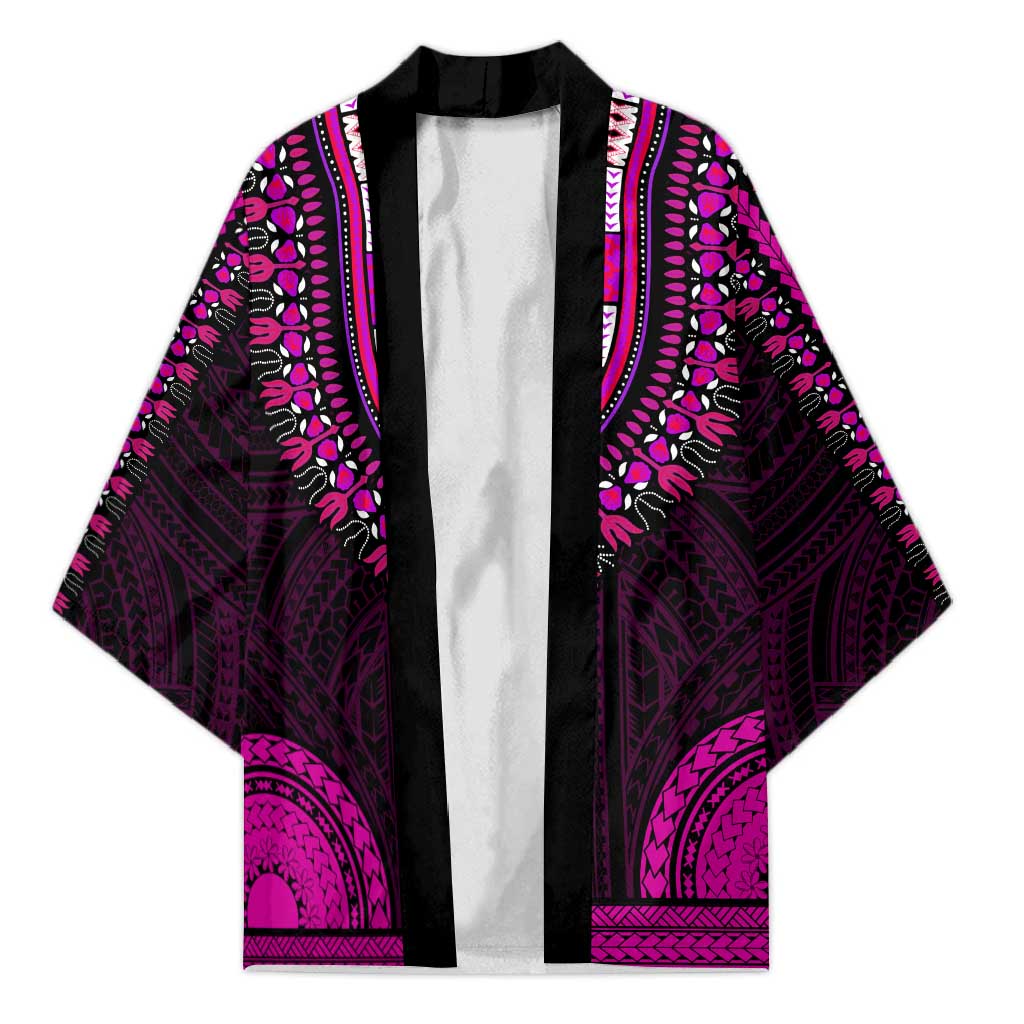 African Dashiki and Polynesian Pattern Kimono Pink