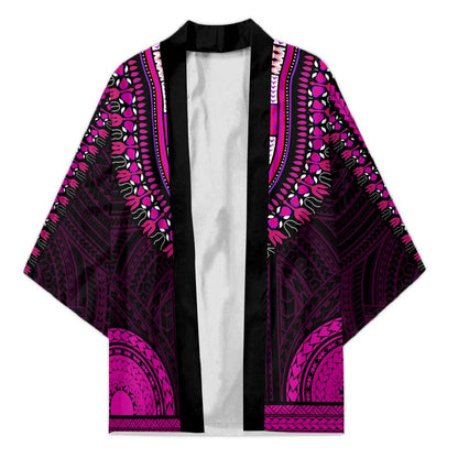 African Dashiki and Polynesian Pattern Kimono Pink