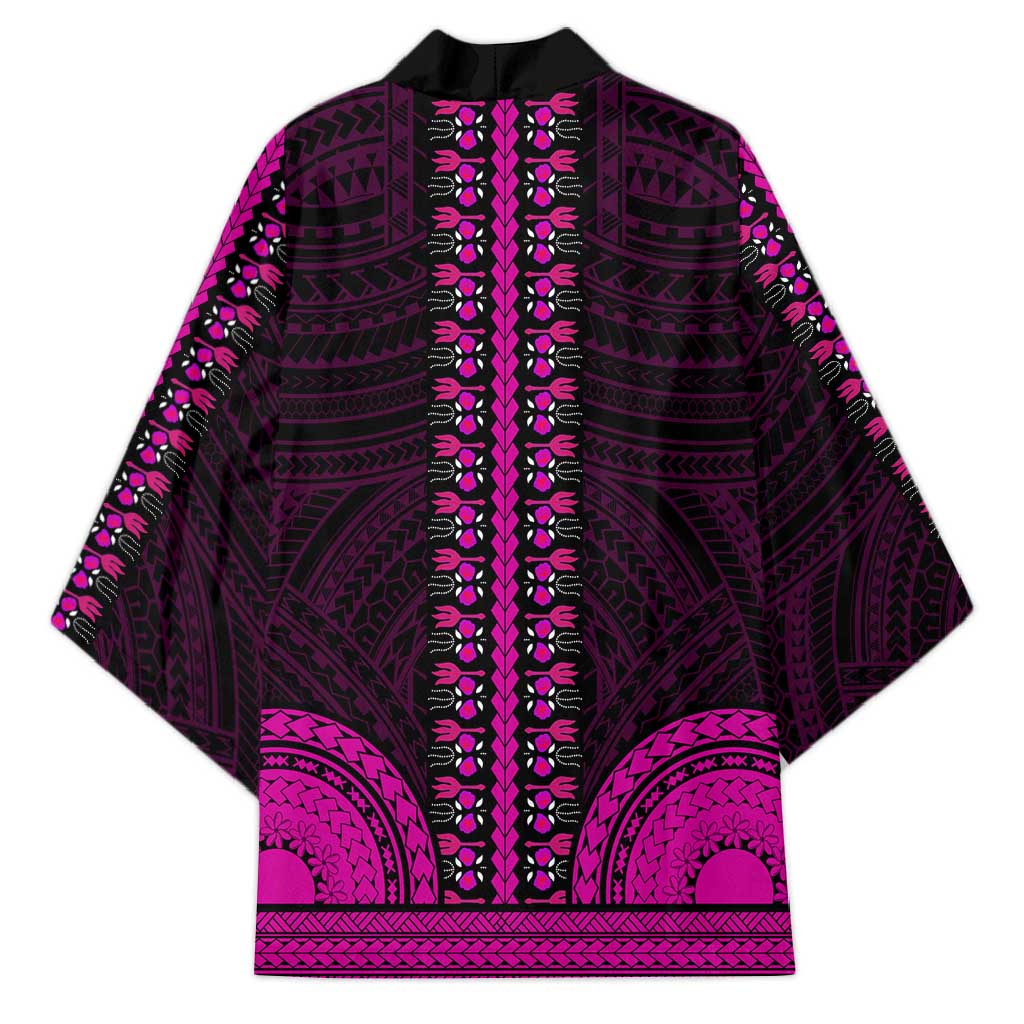 African Dashiki and Polynesian Pattern Kimono Pink