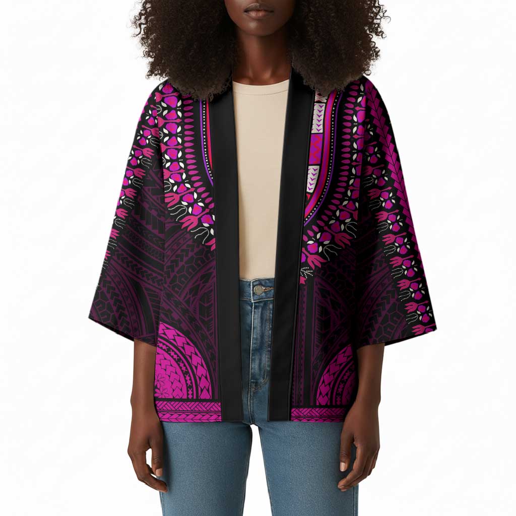 African Dashiki and Polynesian Pattern Kimono Pink