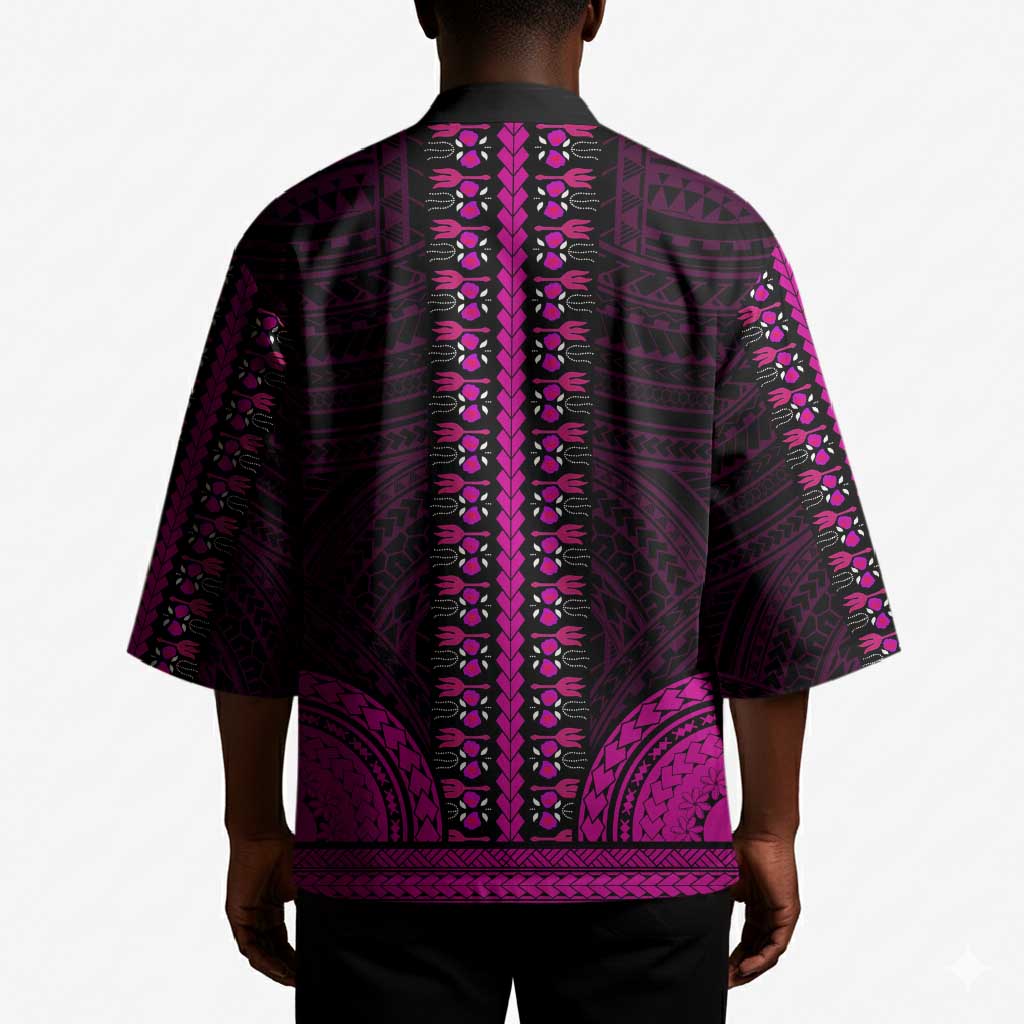 African Dashiki and Polynesian Pattern Kimono Pink