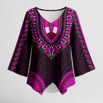 African Dashiki and Polynesian Pattern Kimono Sleeve Blouse Pink