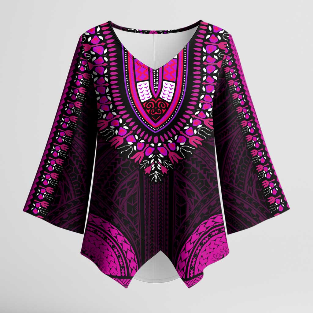 African Dashiki and Polynesian Pattern Kimono Sleeve Blouse Pink