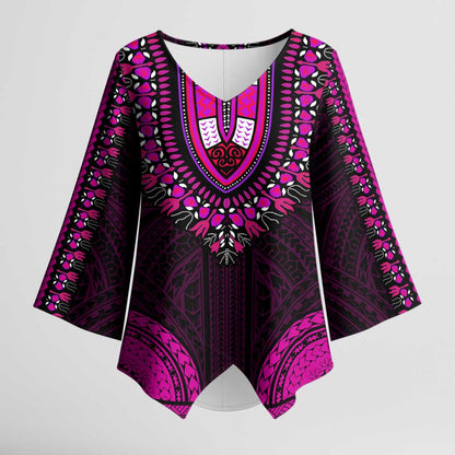 African Dashiki and Polynesian Pattern Kimono Sleeve Blouse Pink