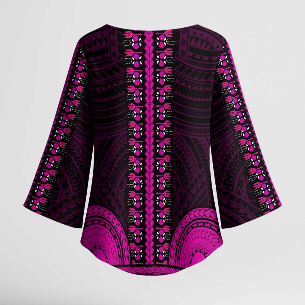 African Dashiki and Polynesian Pattern Kimono Sleeve Blouse Pink