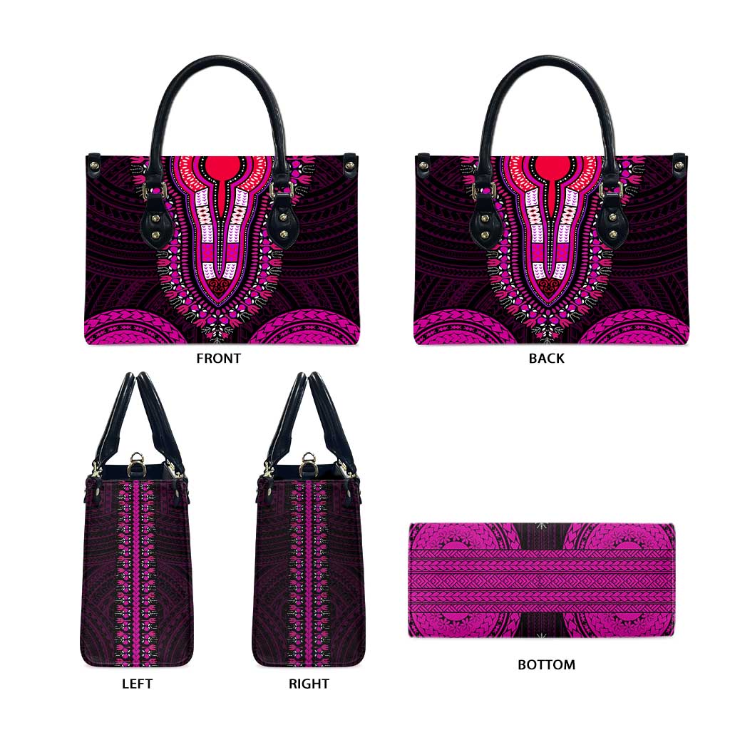 African Dashiki and Polynesian Pattern Leather Bag Pink