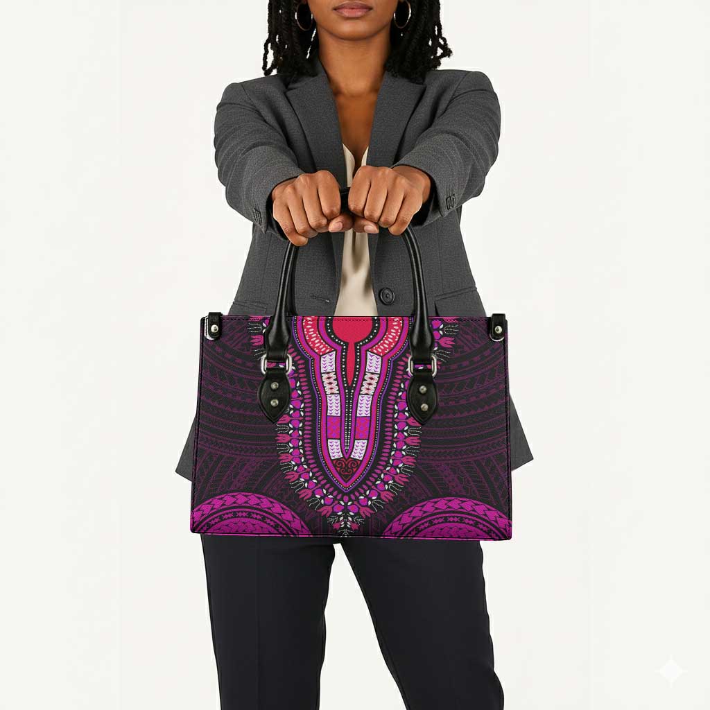 African Dashiki and Polynesian Pattern Leather Bag Pink