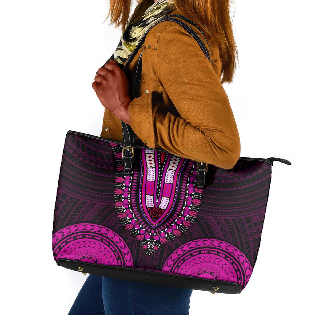 African Dashiki and Polynesian Pattern Leather Tote Bag Pink