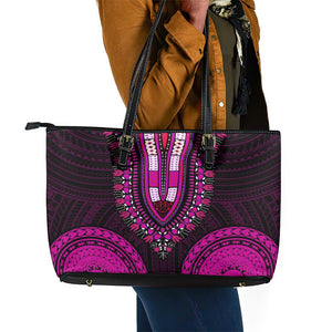 African Dashiki and Polynesian Pattern Leather Tote Bag Pink