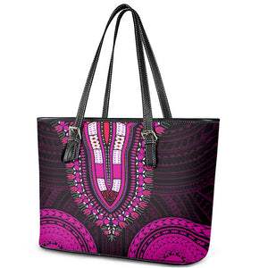 African Dashiki and Polynesian Pattern Leather Tote Bag Pink