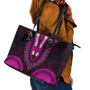 African Dashiki and Polynesian Pattern Leather Tote Bag Pink