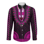 African Dashiki and Polynesian Pattern Long Sleeve Button Shirt Pink