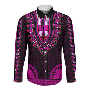 African Dashiki and Polynesian Pattern Long Sleeve Button Shirt Pink