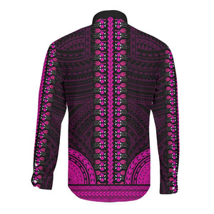 African Dashiki and Polynesian Pattern Long Sleeve Button Shirt Pink