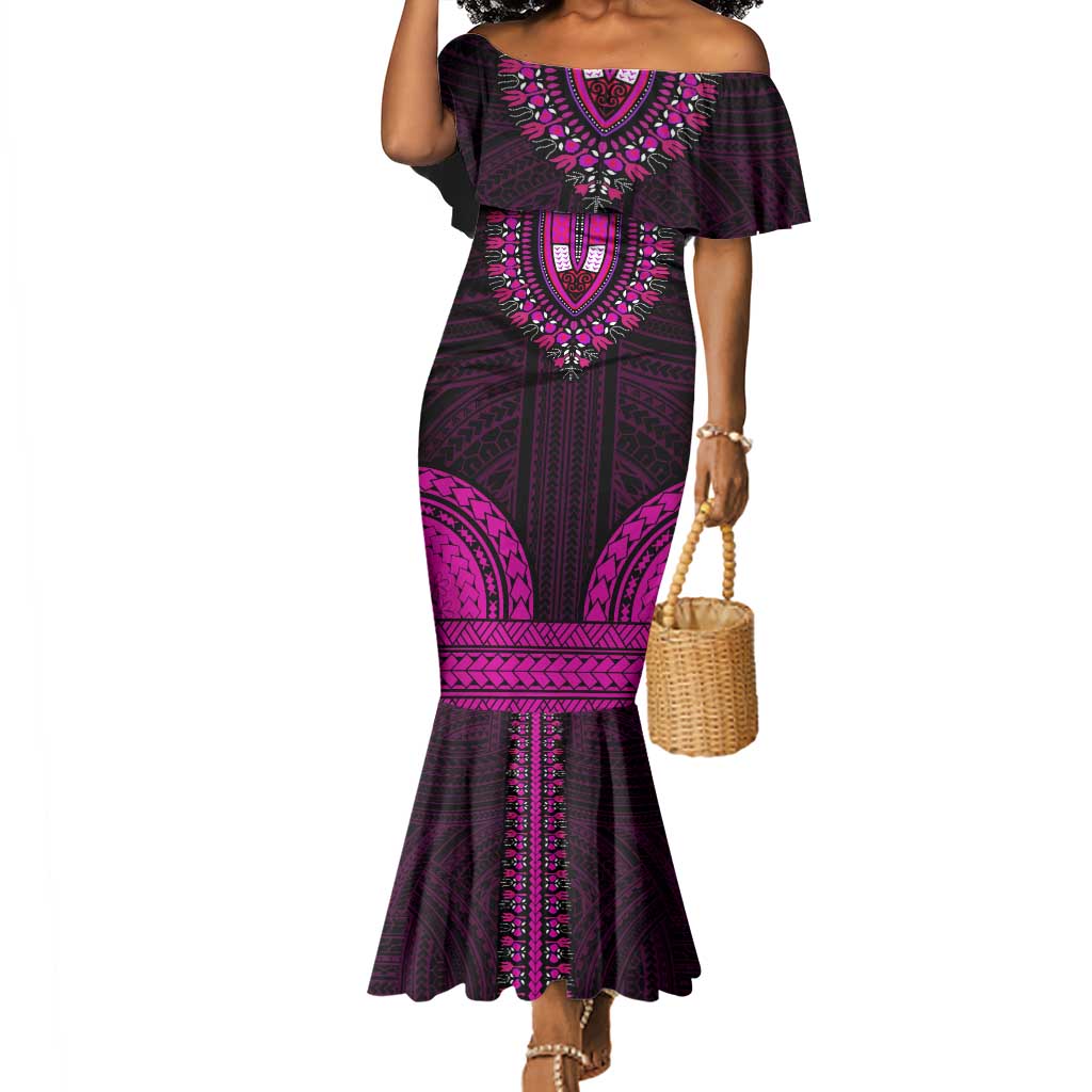 African Dashiki and Polynesian Pattern Mermaid Dress Pink